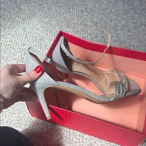 Kelly & Katie Silver Strappy Heels for Formal Occasions